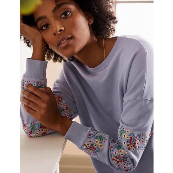 Boden Light Lavender Crew Neck Sweater with Colorful Sleeve Accents - Picture 10 of 10